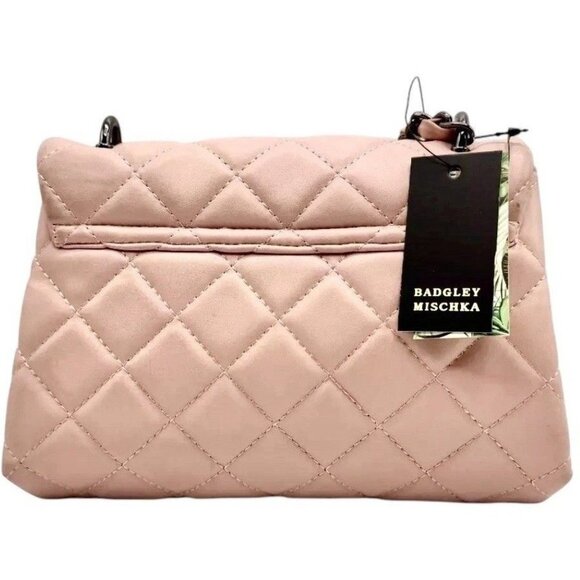Badgley Mischka Quilted Crossbody Bag Blush Pink Chain Strap Gun Metal NWT - Picture 2 of 9